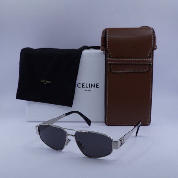 🕶️ New Celine CL40281U 16A Sunglasses - Shiny Palladium Frame, Smoke Lenses - Picture 11 of 11